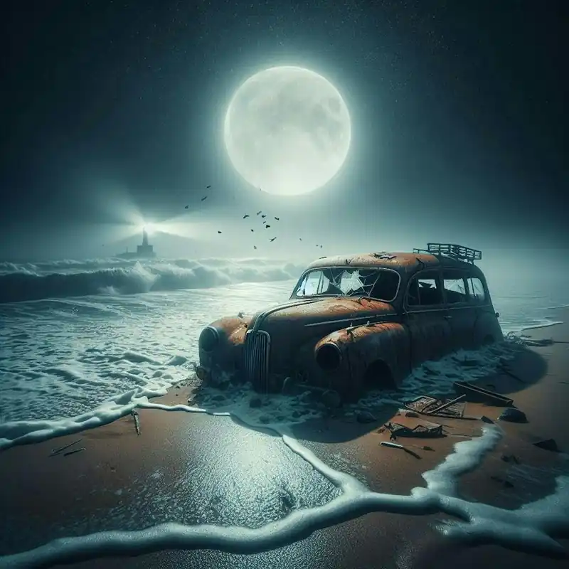 Abandoned Car On The Beach with river 1 Clearance