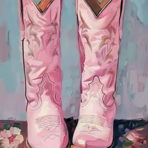 Pink Cowgirl Boots Painting Hot Pink Western 2 Crafted
